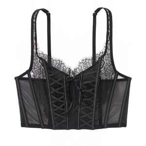 NWOT Victoria’s Secret black lace corset cropped longline bra top 15569